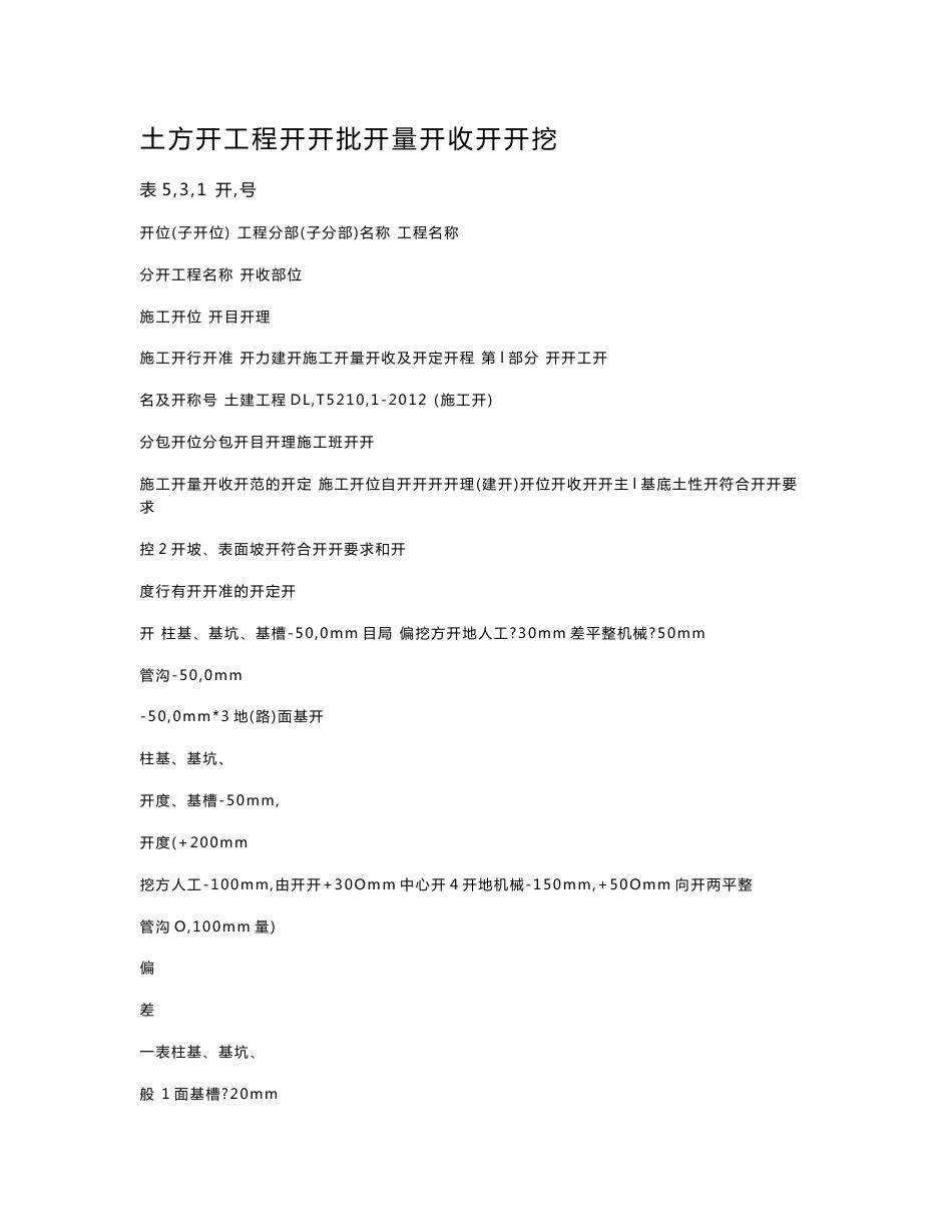 电力建设施工质量验收及评价规程-土建工程检验批表格DLT5210-2012word版_第1页