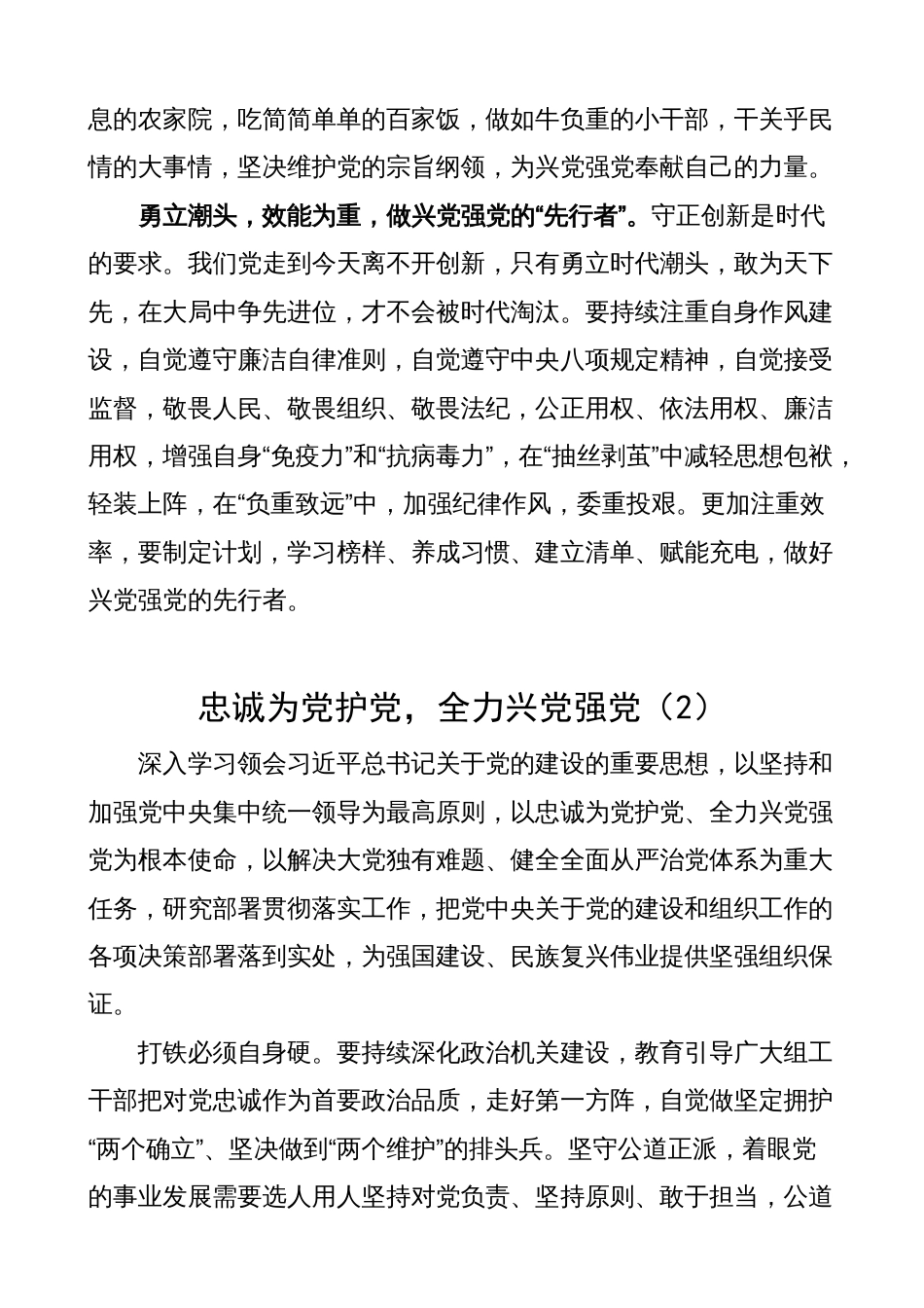 “忠诚为党护党、全力兴党强党”学习心得体会（研讨发言材料）_第2页