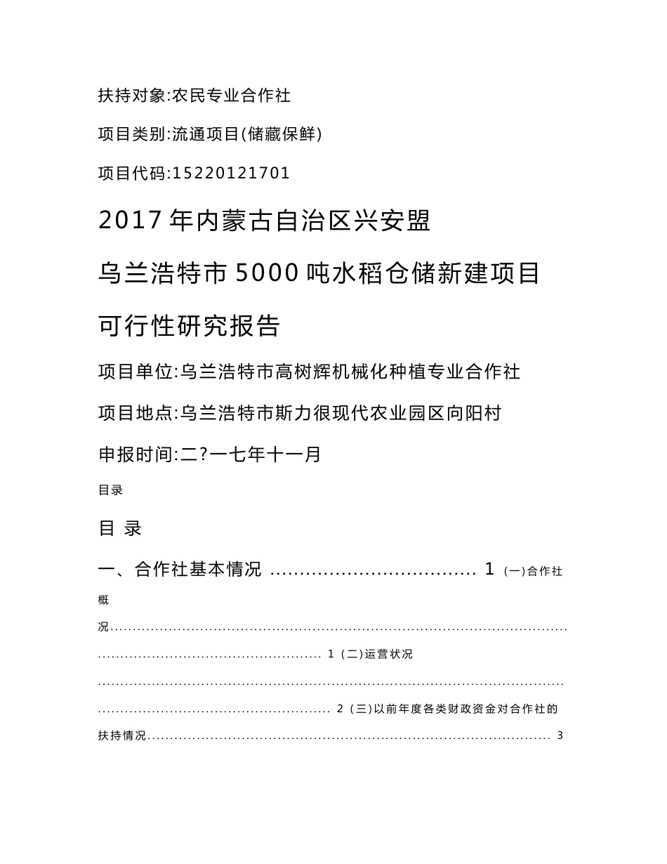 5000吨水稻仓储新建项目可行性研究报告_第1页