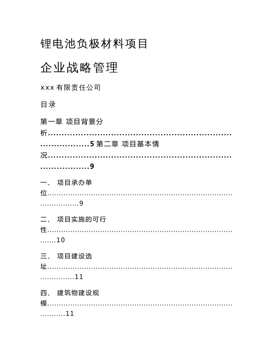 锂电池负极材料项目企业战略管理_第1页