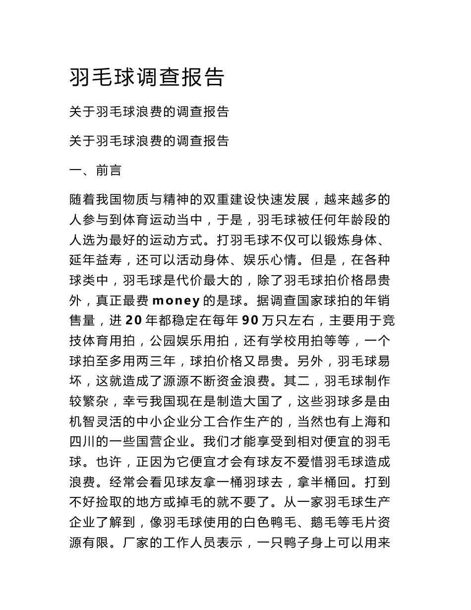 羽毛球调查报告_第1页