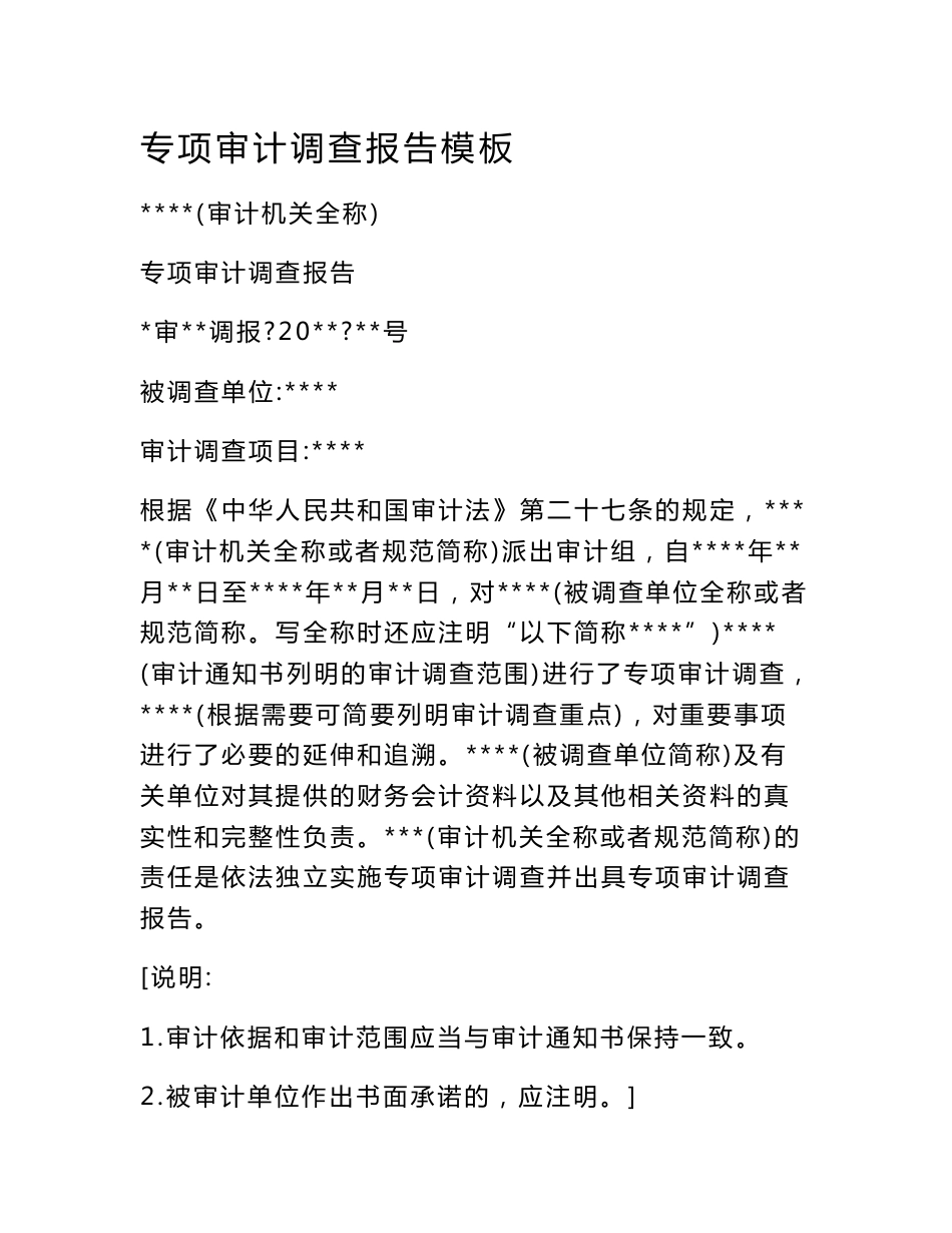 专项审计调查报告模板_第1页
