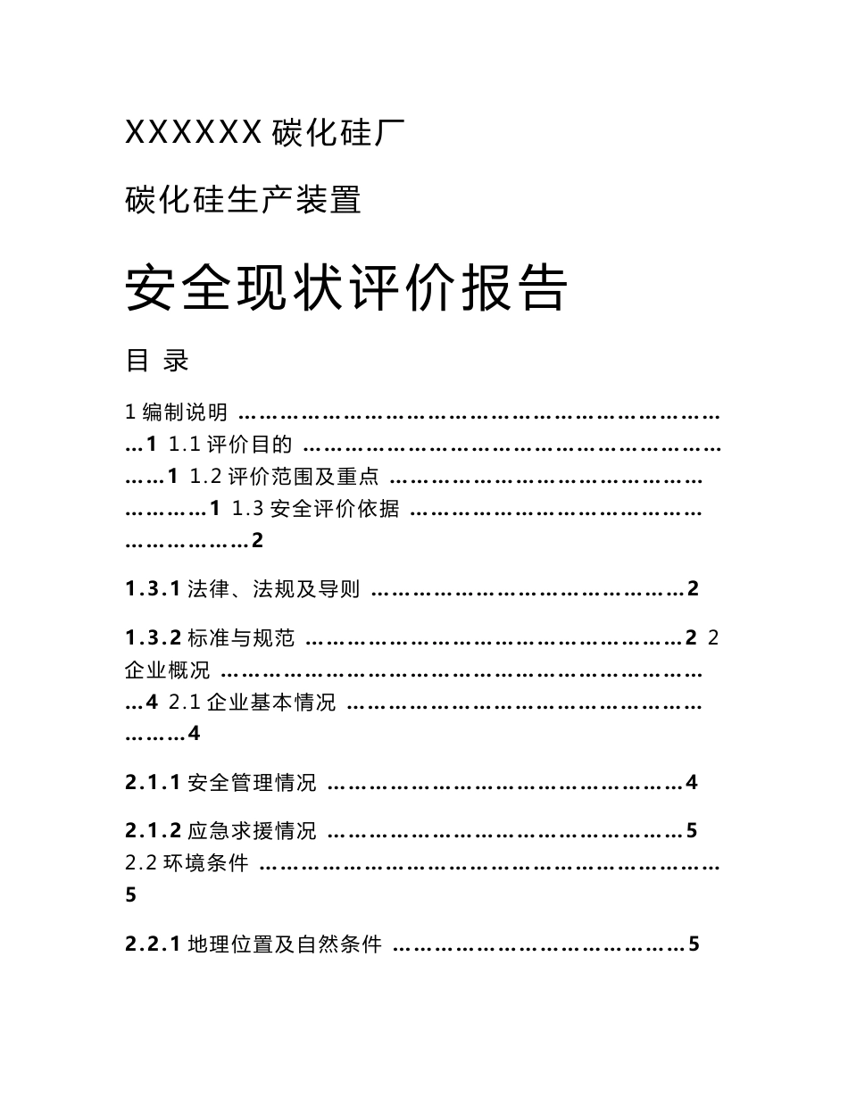 某碳化硅厂碳化硅生产装置安全现状评价报告_第1页