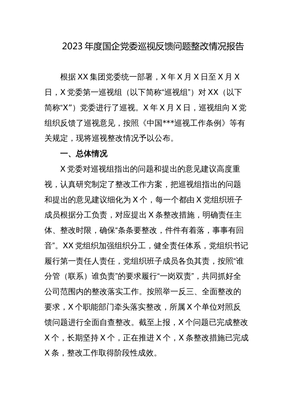 2023-2024年度国企公司党委巡视反馈问题整改情况报告_第1页