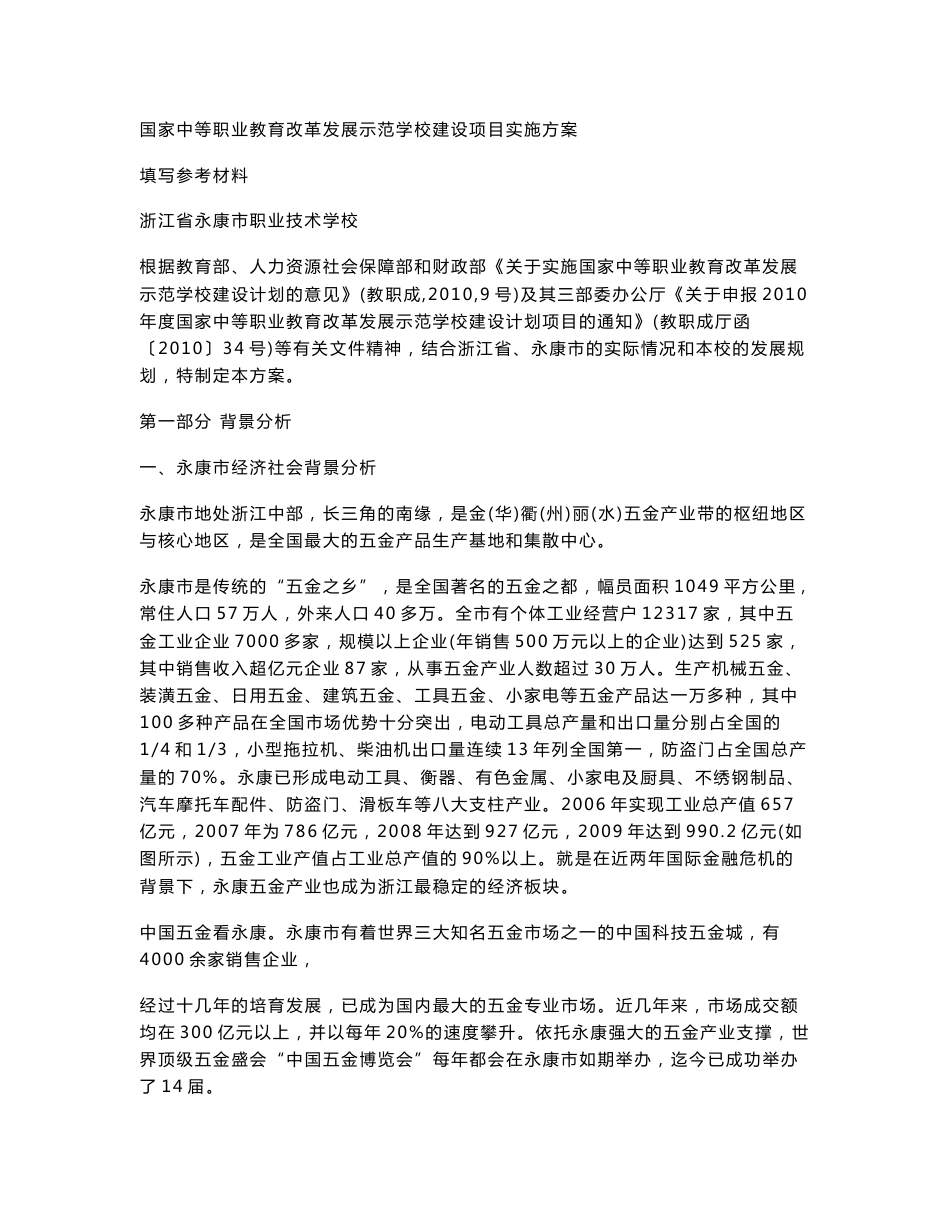 国家千所中职教育示范校建设项目实施方案参考样本（已填写）_第1页