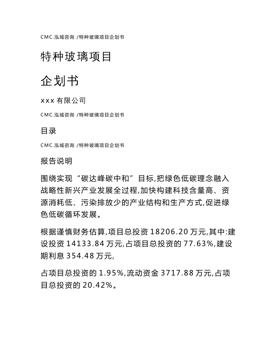 特种玻璃项目企划书-模板_第1页