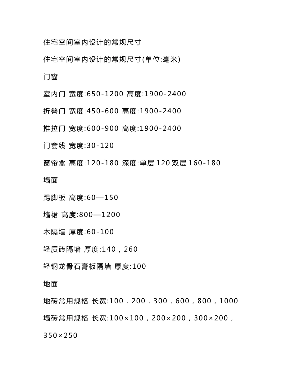 [试题]住宅空间室内设计的常规尺寸_第1页