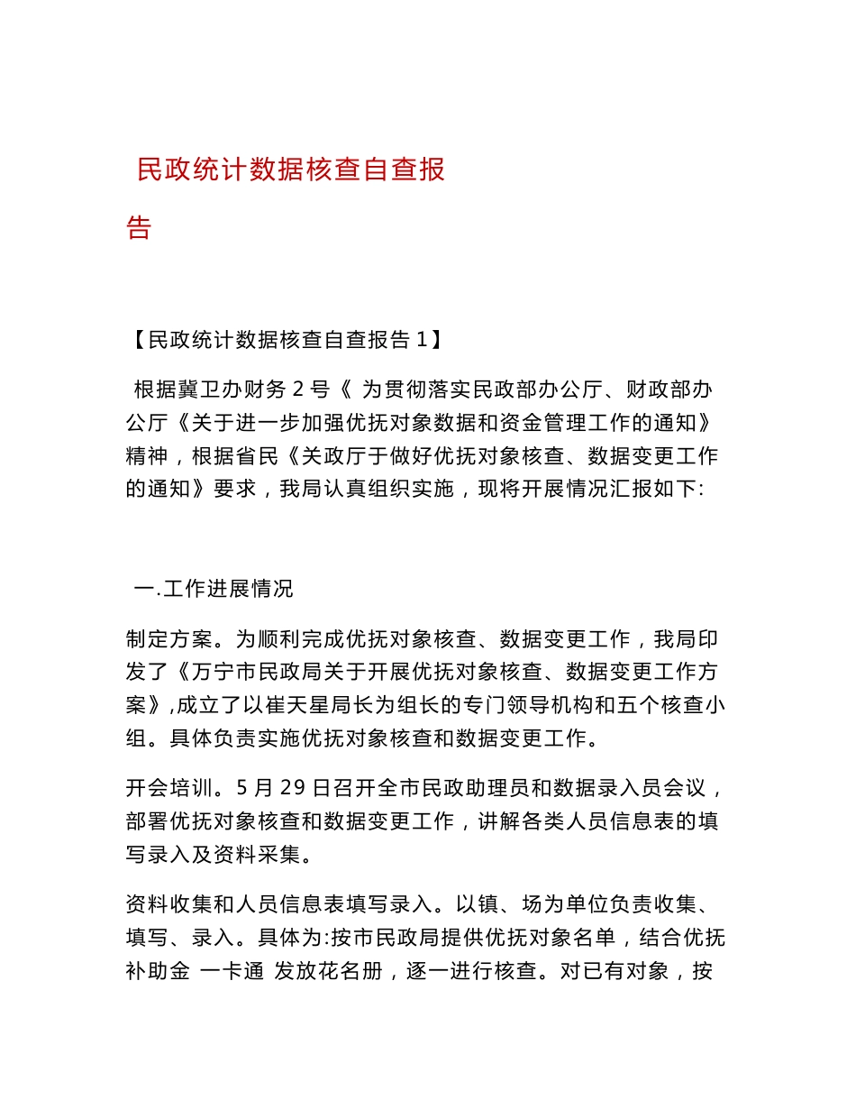民政统计数据核查自查报告_第1页
