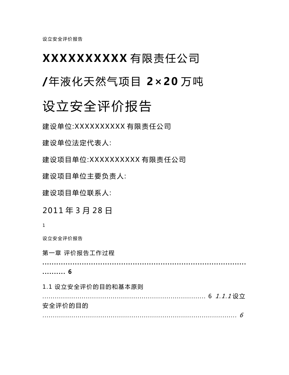 年2×20万吨液化天然气项目设立安全评价报告_第1页