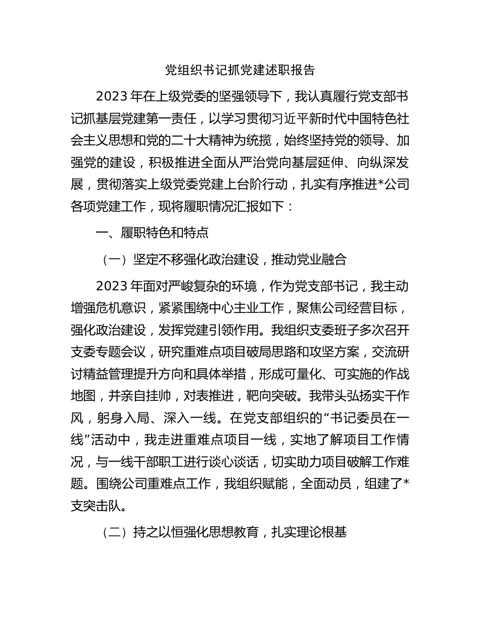 2023-2024年度公司党支部书记抓党建述职报告_第1页