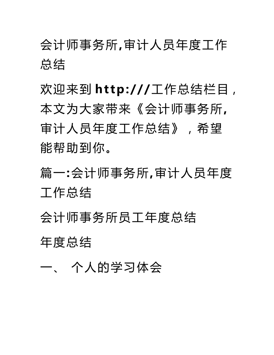 会计师事务所,审计人员年度工作总结_第1页