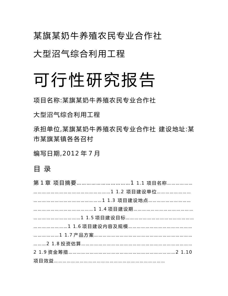 某市大型沼气工程建设项目可研报告_第1页