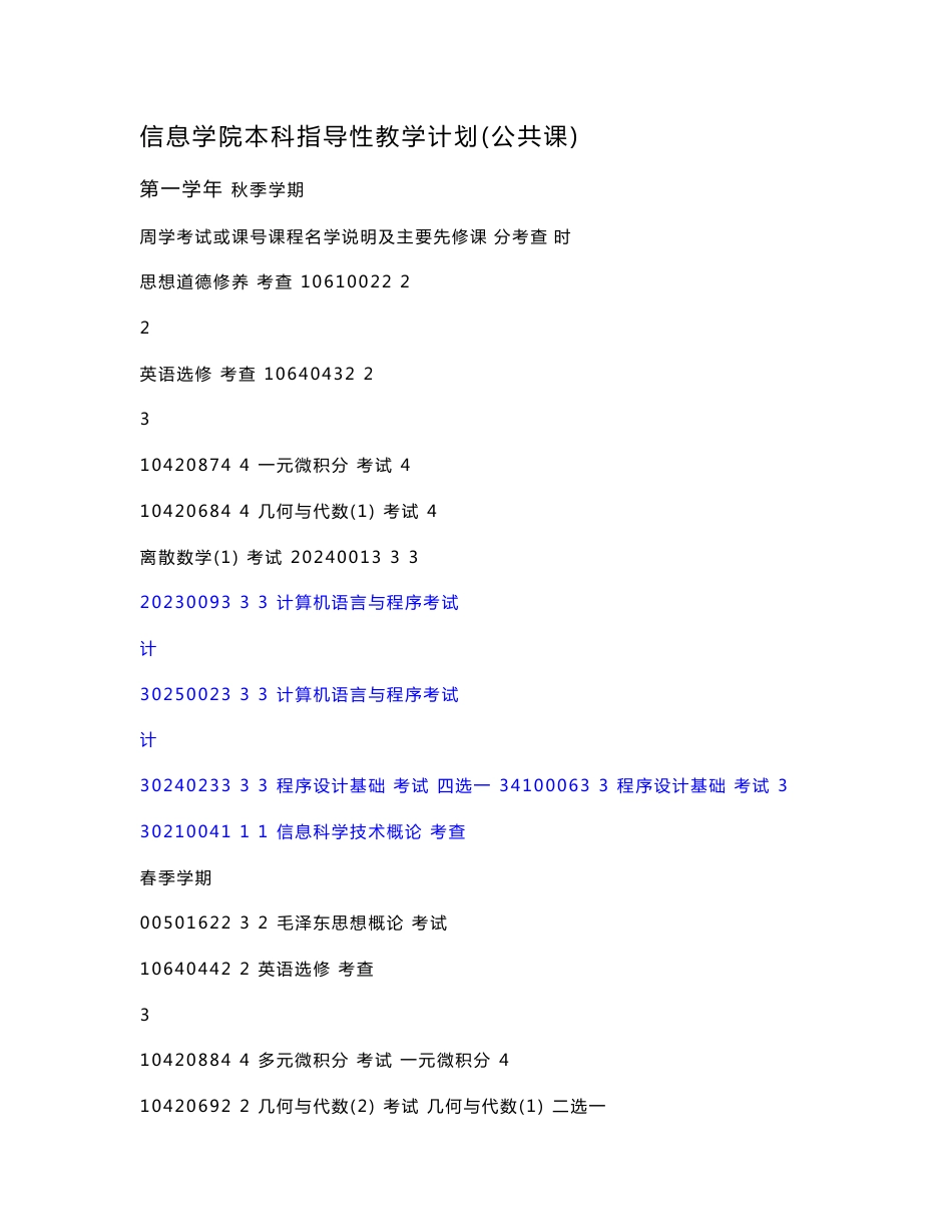 2016新编清华大学计算机科学与技术专业课程表_第1页