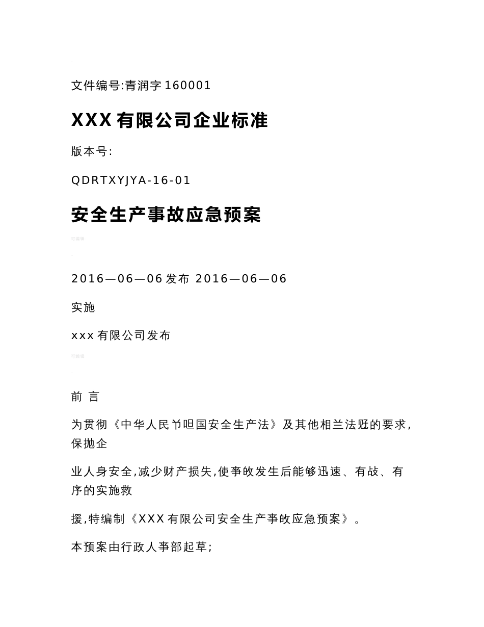 贸易经营类企业生产安全事故应急预案_第1页