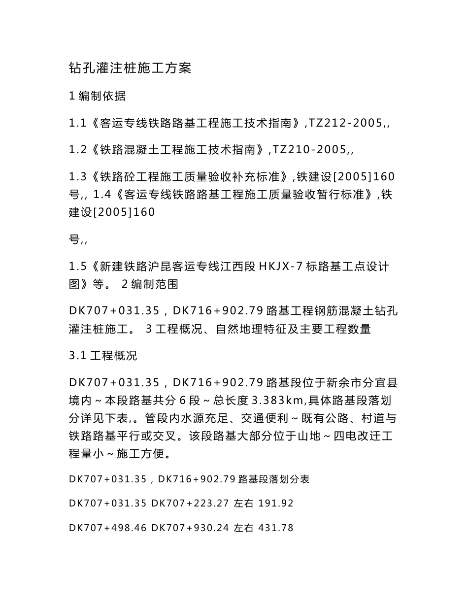 沪昆客运专线江西段某标段路基工程钻孔灌注桩施工方案_第1页