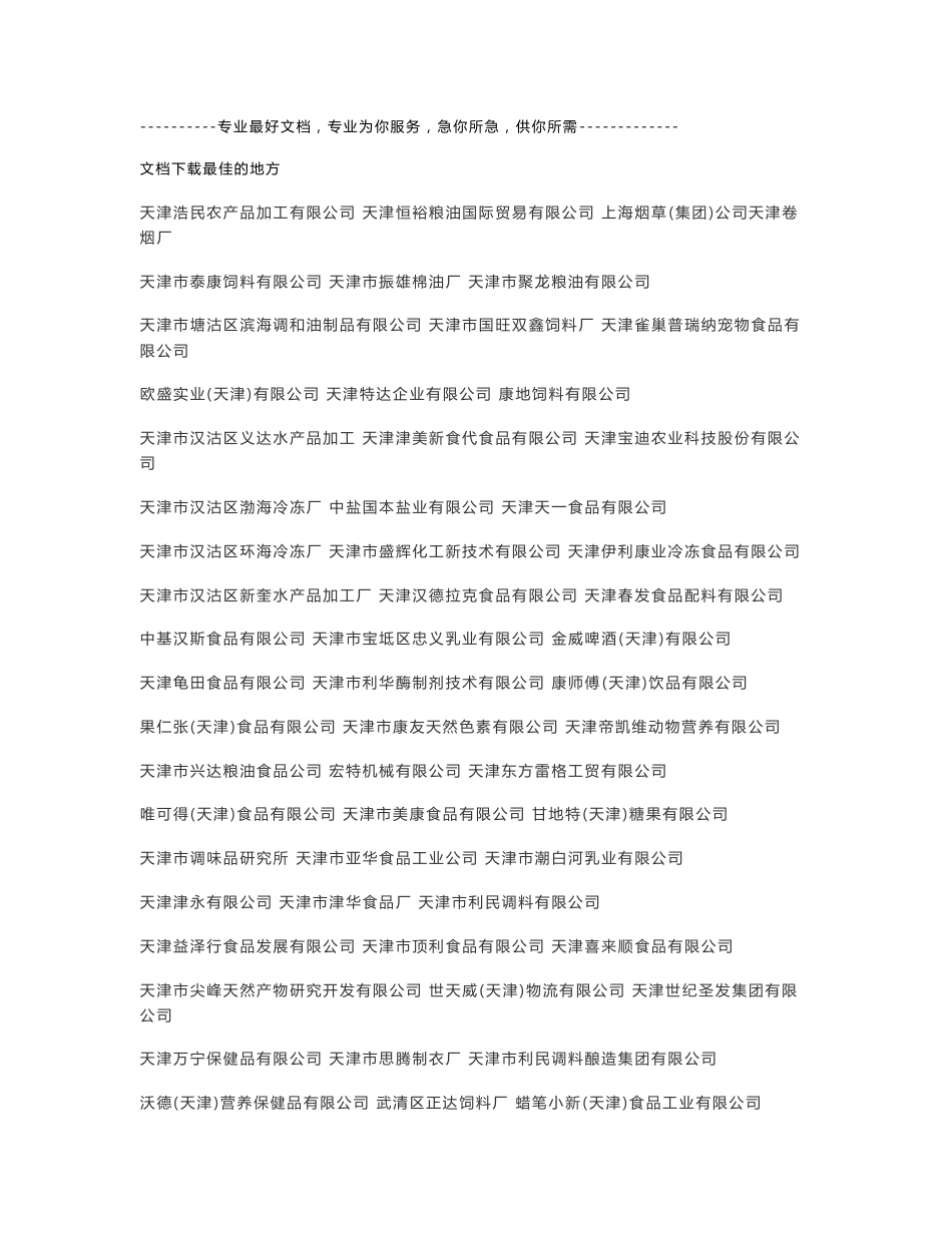 2011年天津市食品企业名录汇总_第1页