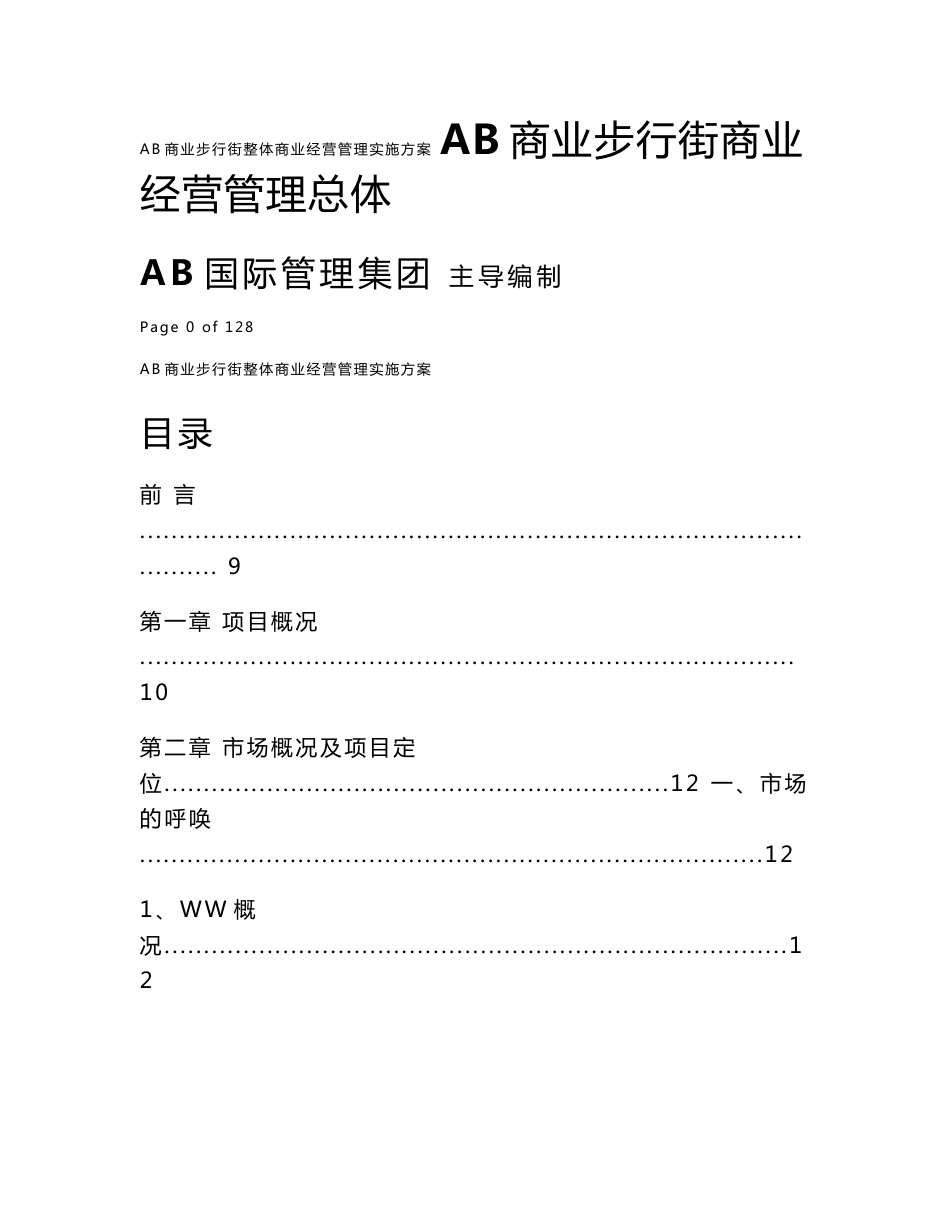 AB商业步行街整体商业经营管理实施方案_第1页