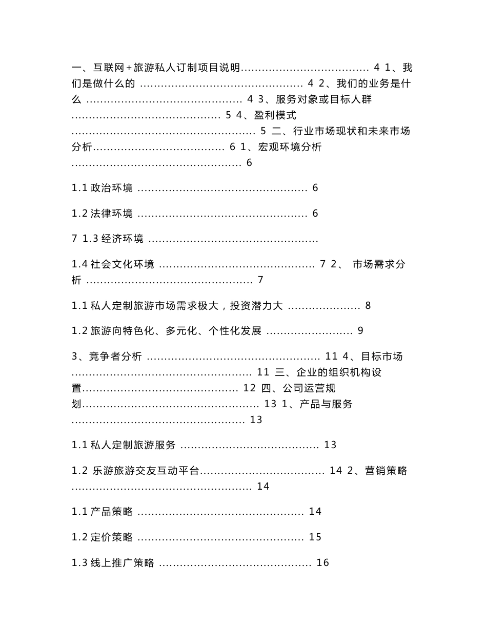 互联网+旅游私人订制项目创业（商业）计划书_第2页