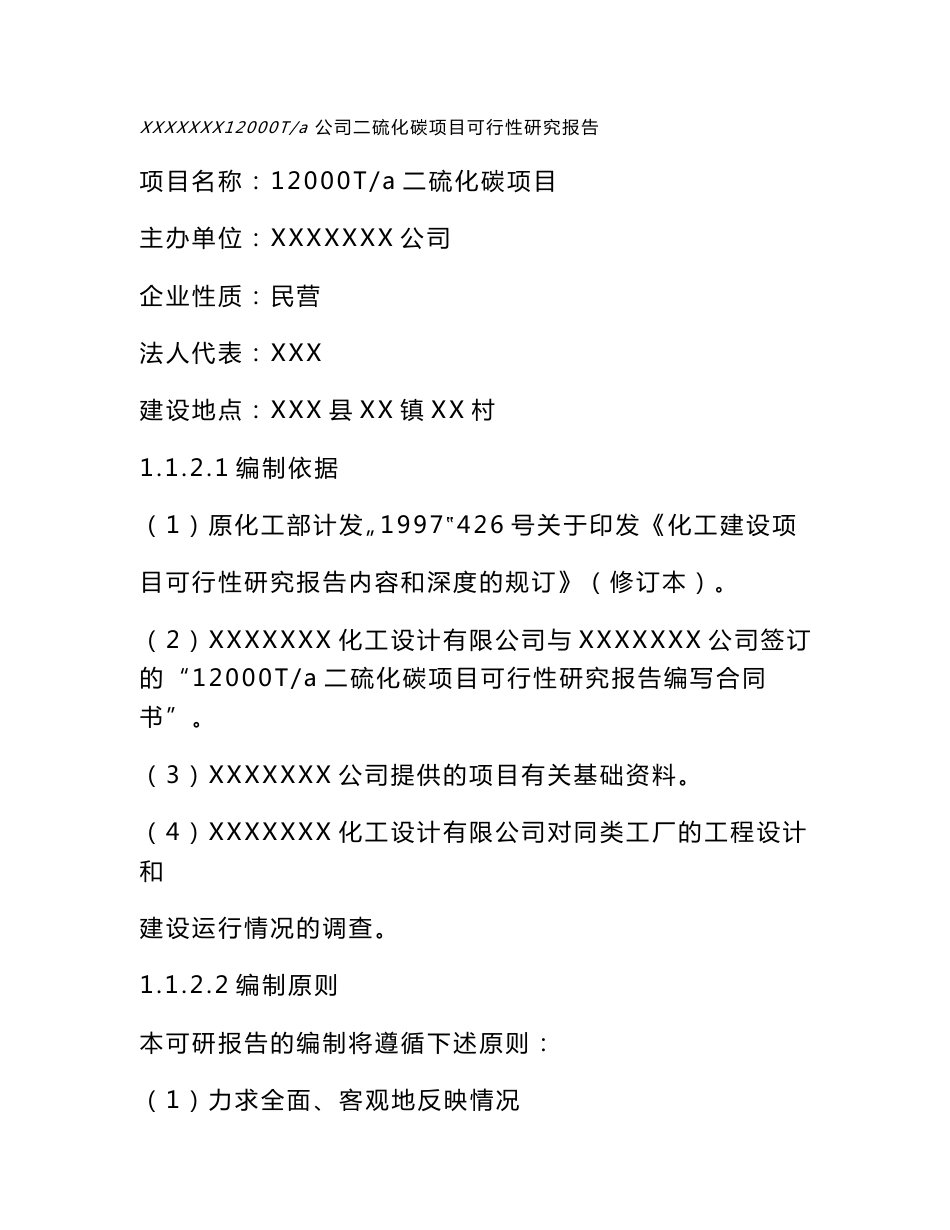 12000Ta二硫化碳项目可行性研究报告_第1页