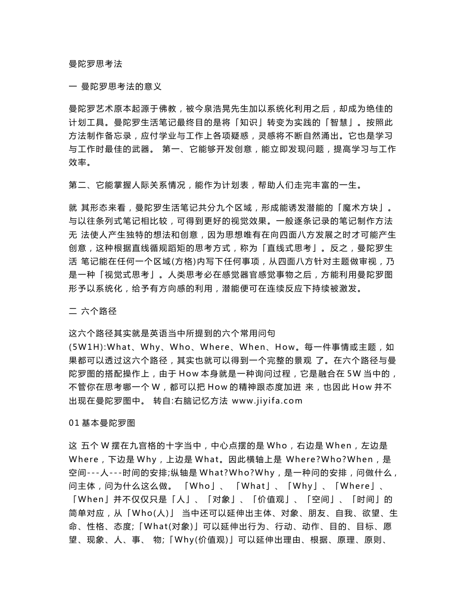 曼陀罗思考法--极力推荐的工作和学习方法_第1页