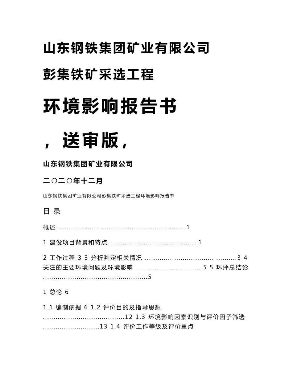 山东钢铁集团矿业有限公司彭集铁矿采选工程环境影响报告书_第1页