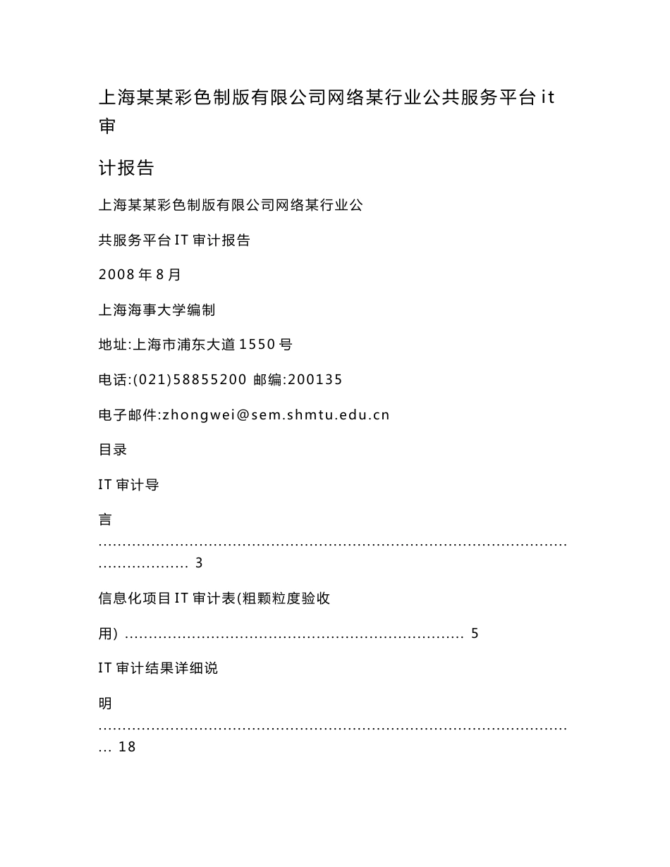 上海某某彩色制版有限公司网络某行业公共服务平台it审计报告.doc_第1页