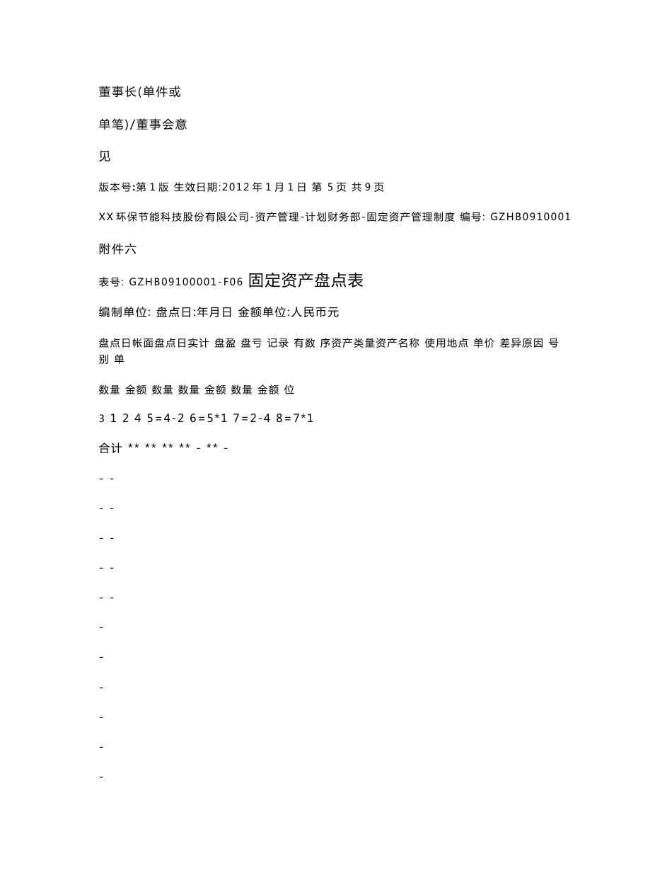 环保节能科技股份有限公司固定资产管理制度表单_第3页