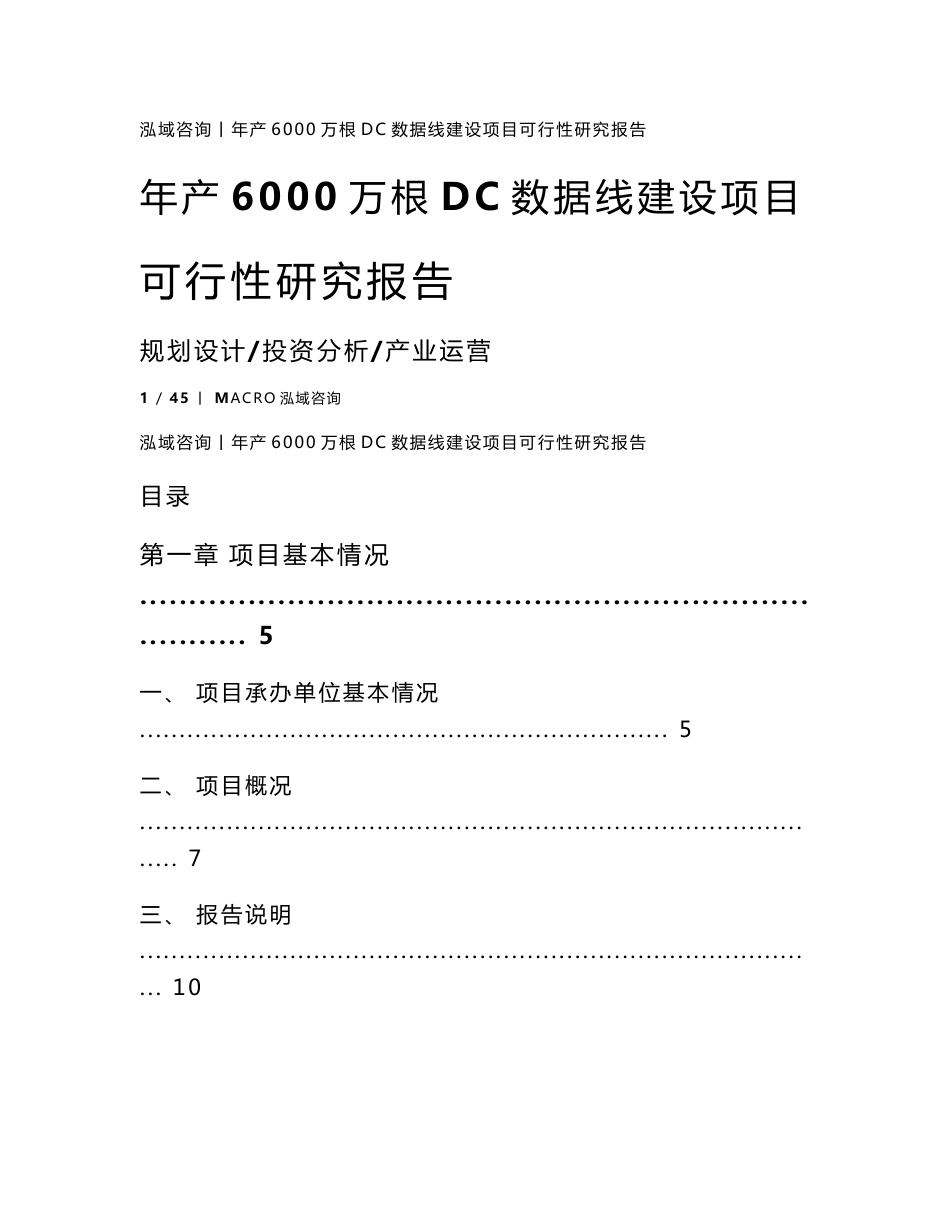 年产6000万根DC数据线建设项目可行性研究报告_第1页