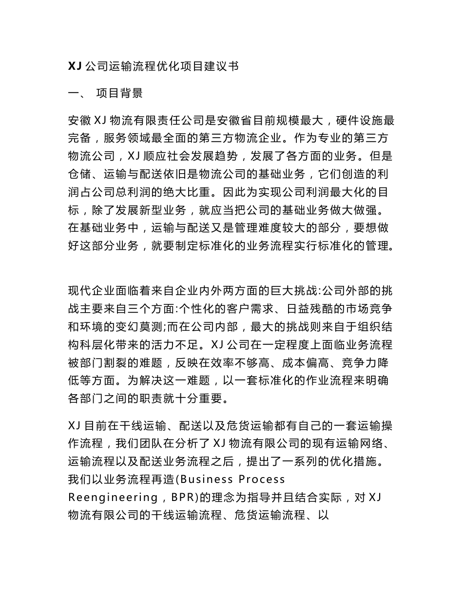 公司运输流程优化项目建议书_第1页