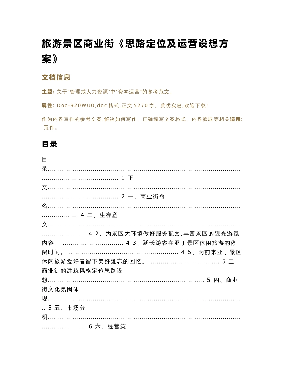 旅游景区商业街《思路定位及运营设想方案》（实用应用文）_第1页