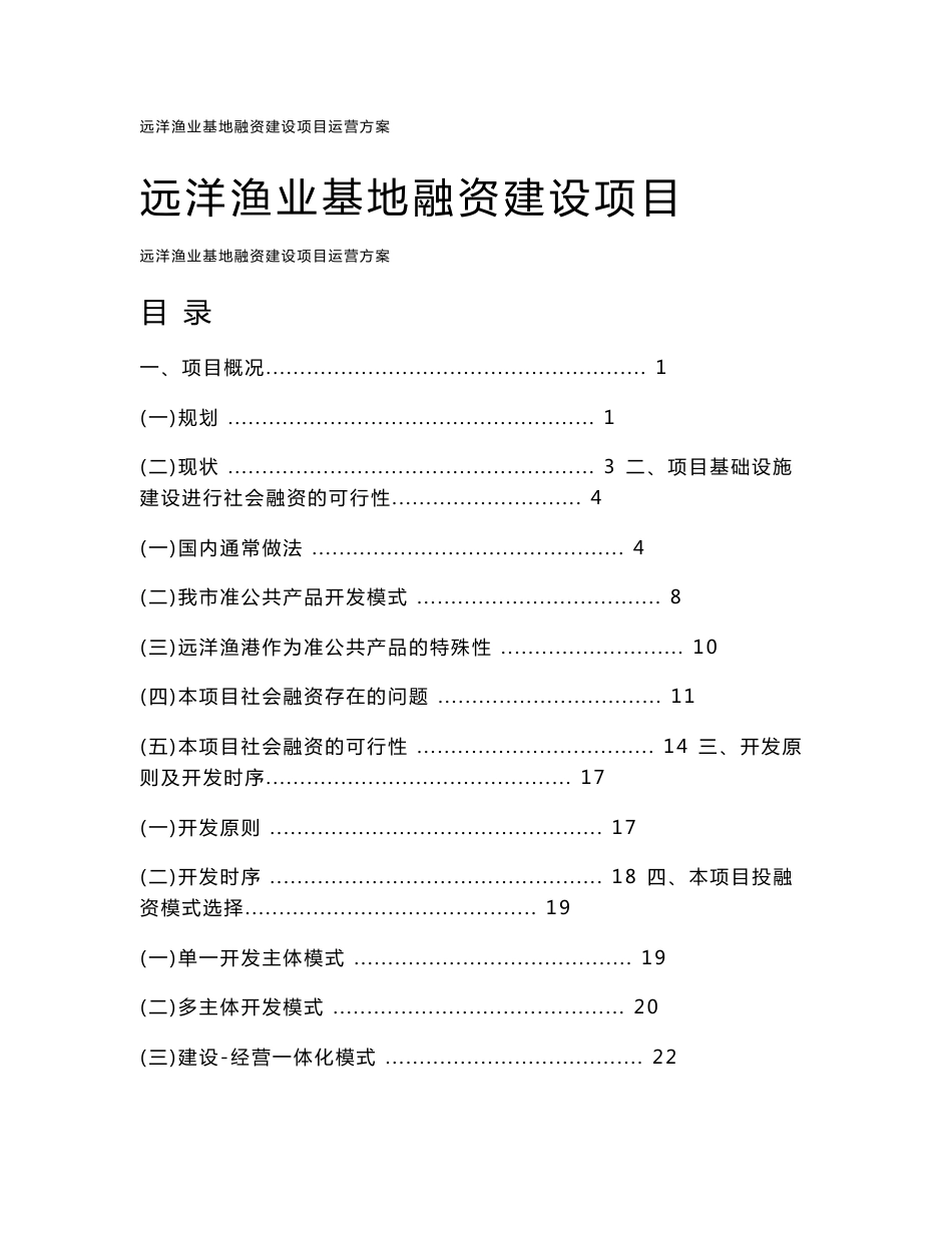 远洋渔业基地融资建设项目运营方案_第1页