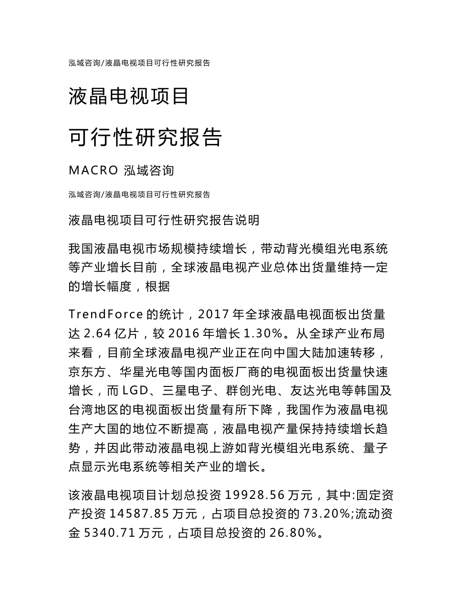 液晶电视项目可行性研究报告_第1页