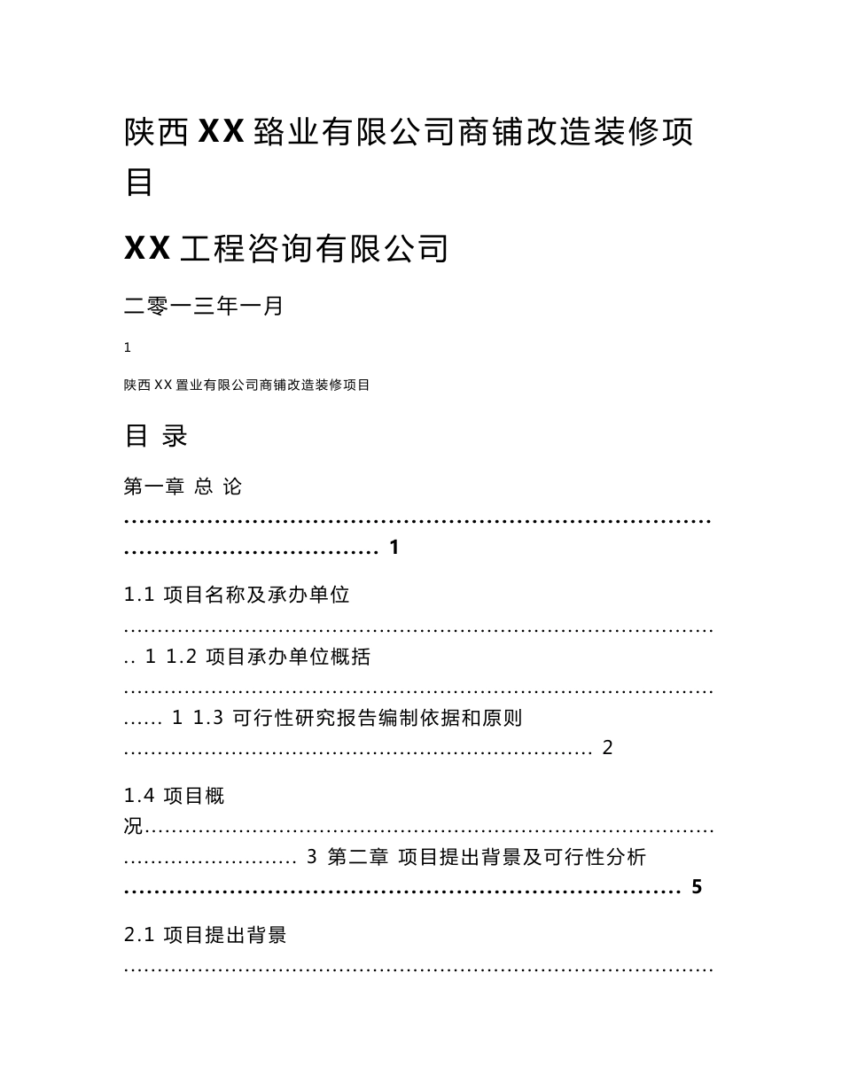 陕西某房地产商铺改造装修项目可行性研究报告_第1页