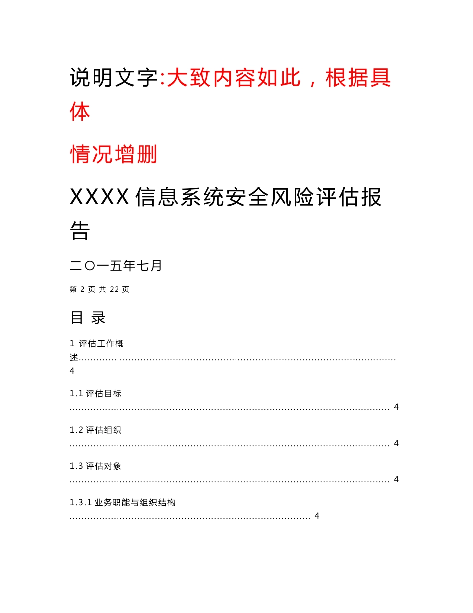 XX信息系统安全风险分析与评估报告模板(公开)_第1页