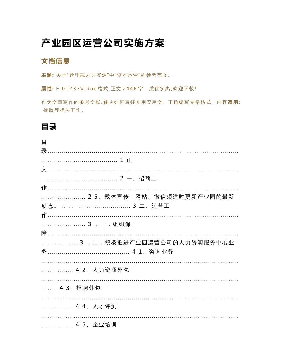 产业园区运营公司实施方案（实用应用文）_第1页
