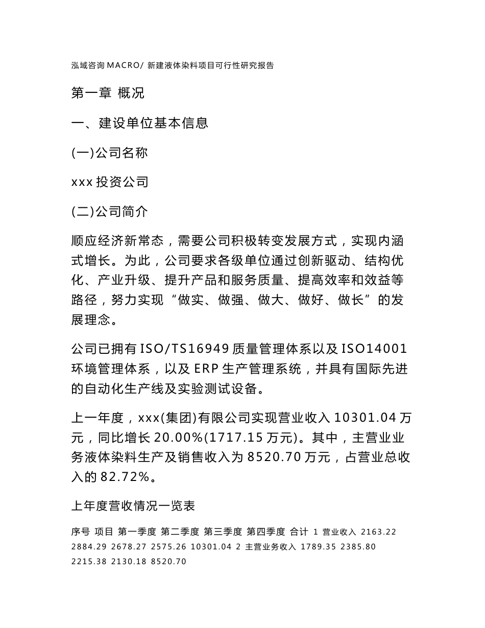 新建液体染料项目可行性研究报告范本立项申请分析_第1页