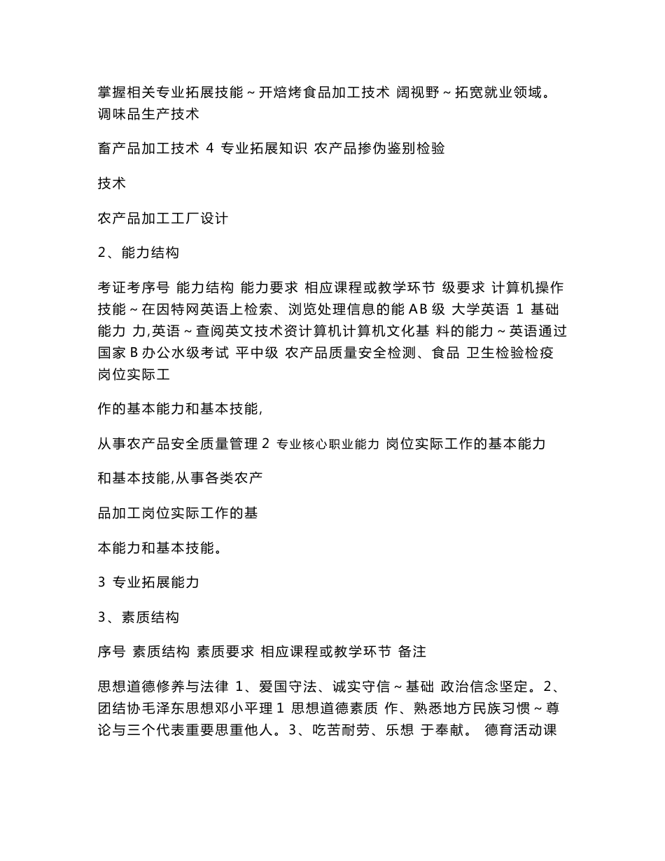 农产品加工与品质管理专业人才培养方案(三稿)_第3页