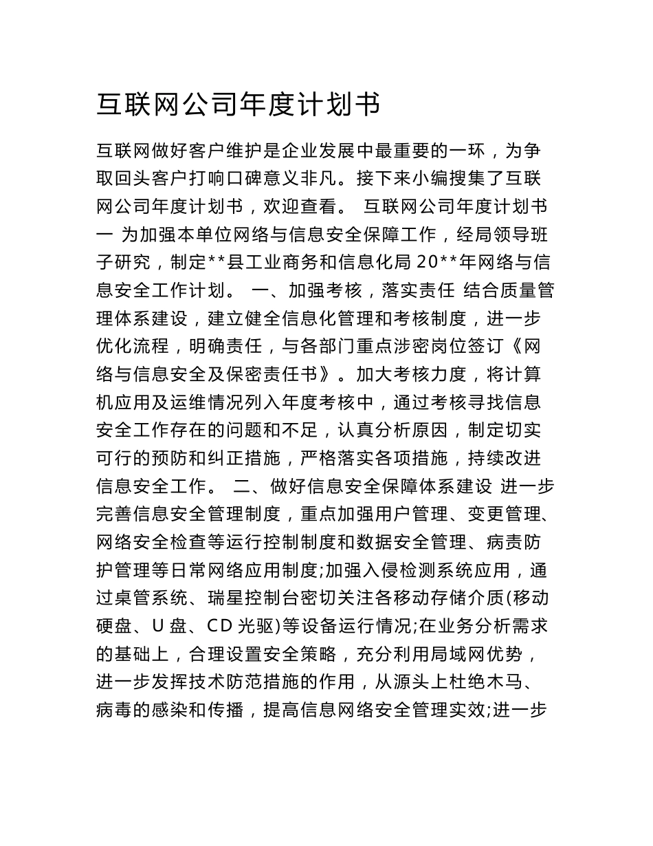 互联网公司年度计划书_第1页