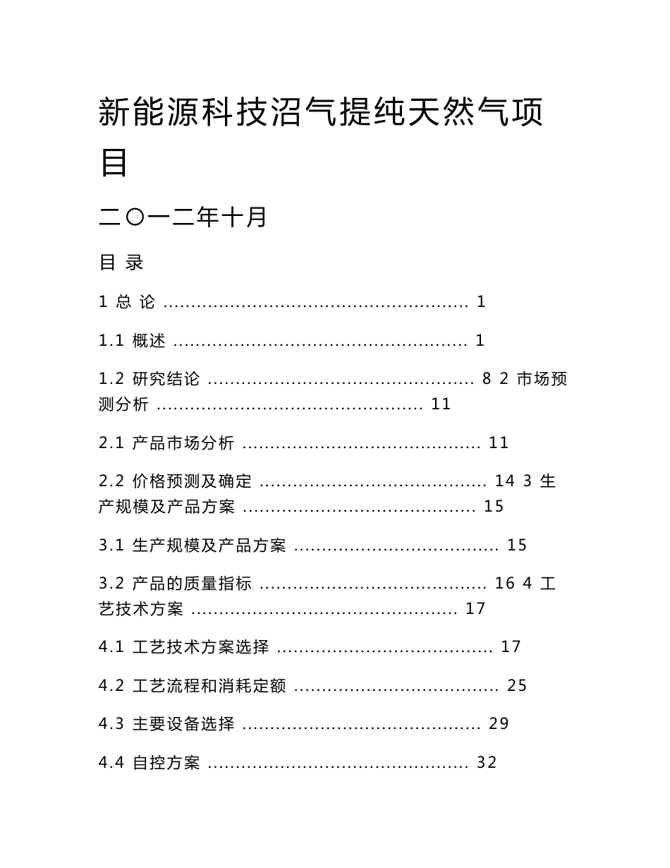 新能源科技沼气提纯天然气项目可研报告_第1页