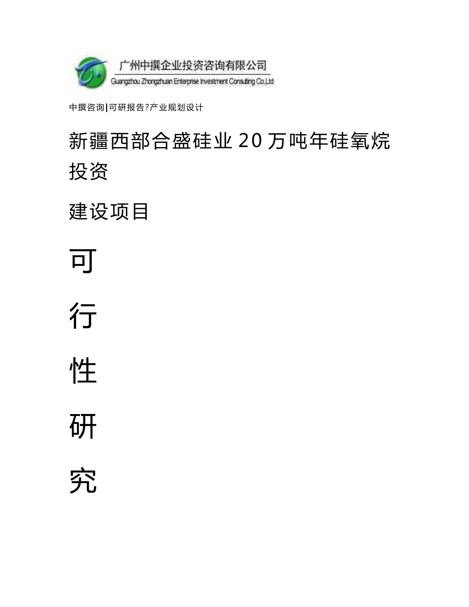 新疆西部合盛硅业20万吨年硅氧烷可研报告_第1页