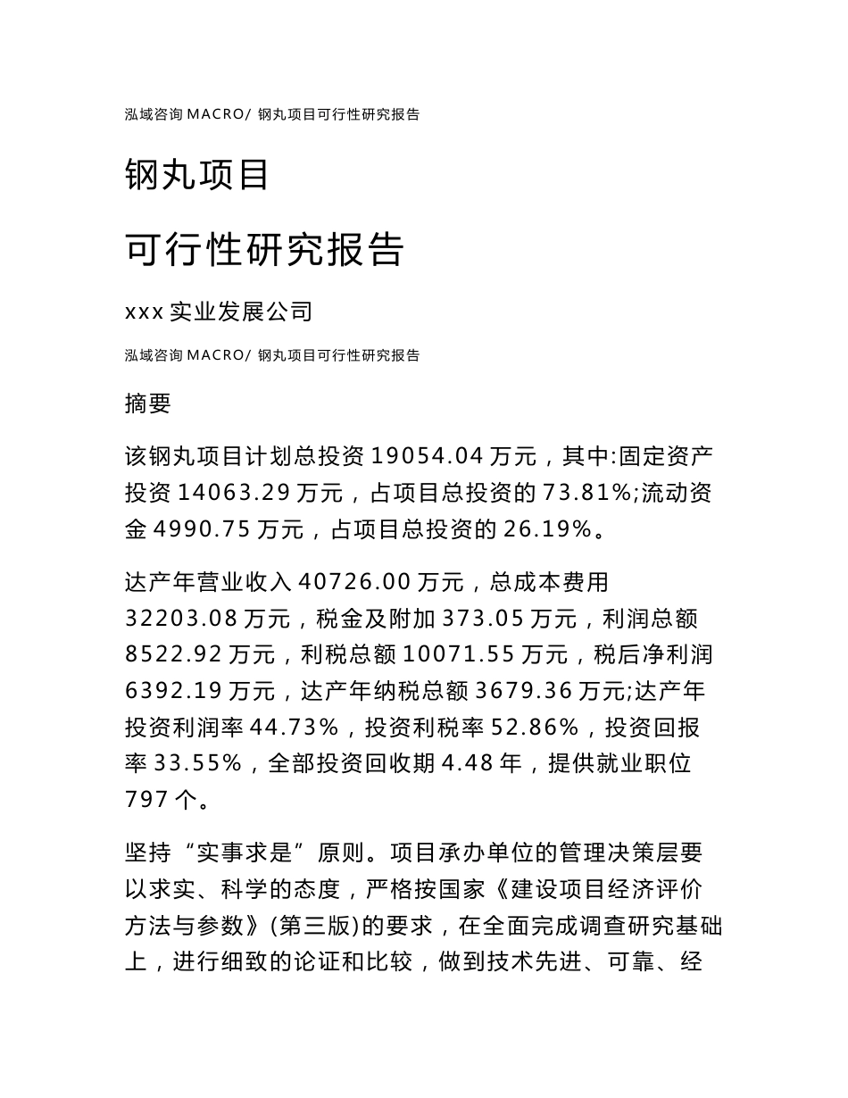 钢丸项目可行性研究报告（案例及参考模板）_第1页