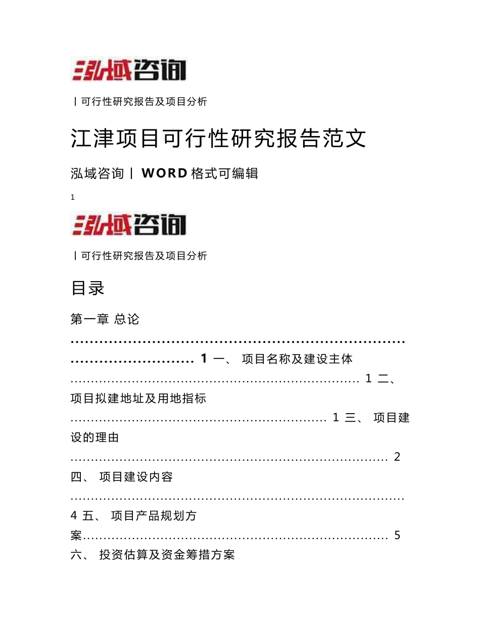 江津项目可行性研究报告范文_第1页