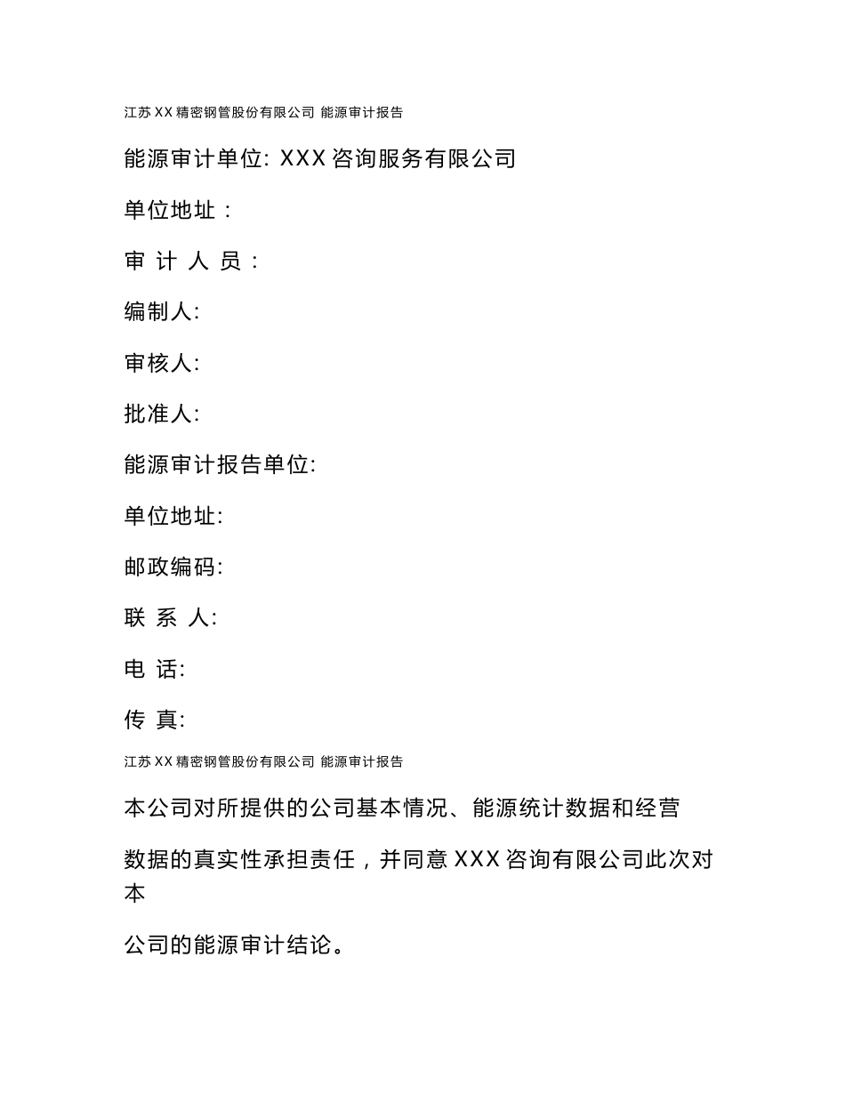 XX钢管生产企业能源审计报告（优秀甲级资质报告）_第1页