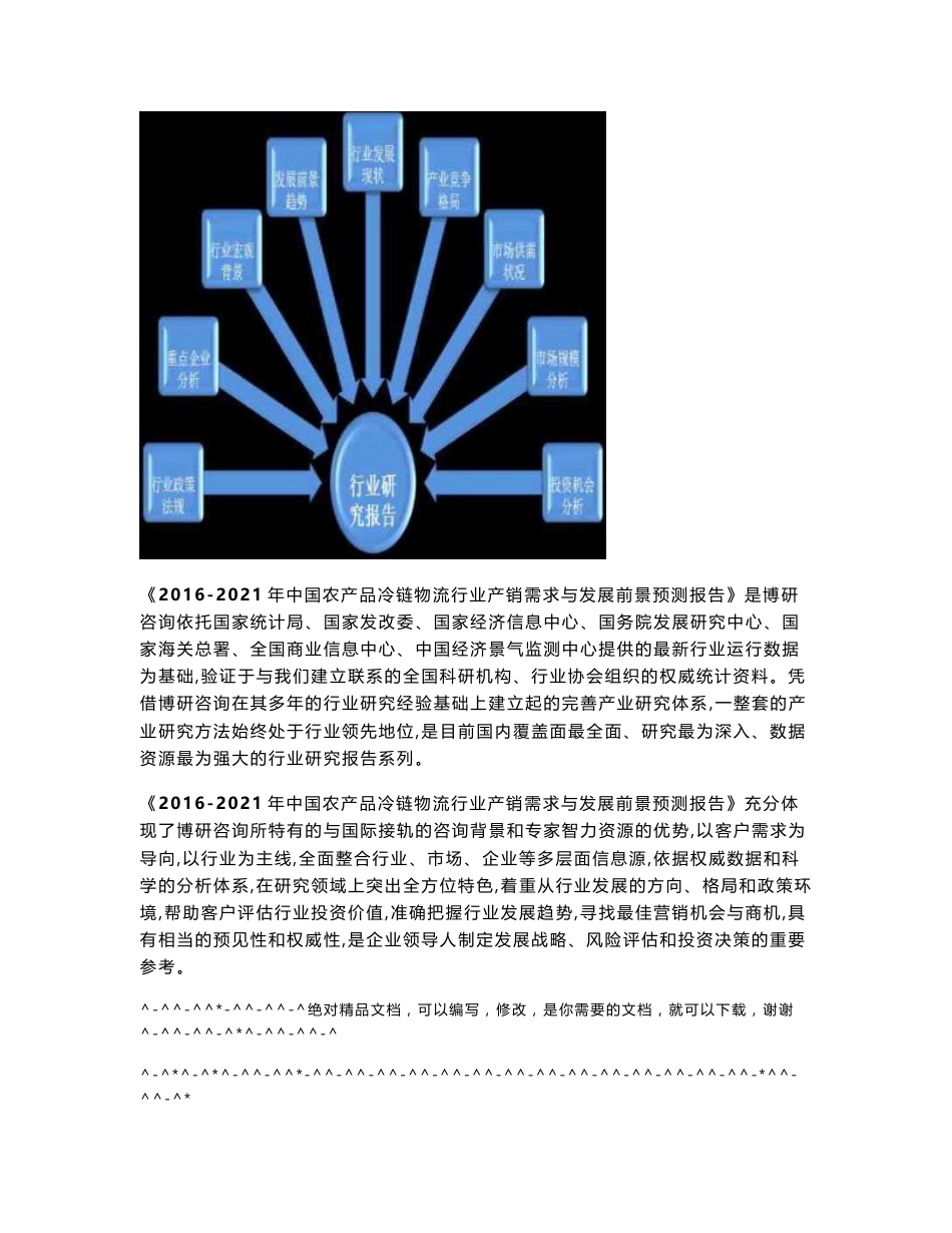 2016-2021年中国农产品冷链物流行业产销需求与发展前景预测报告_第2页