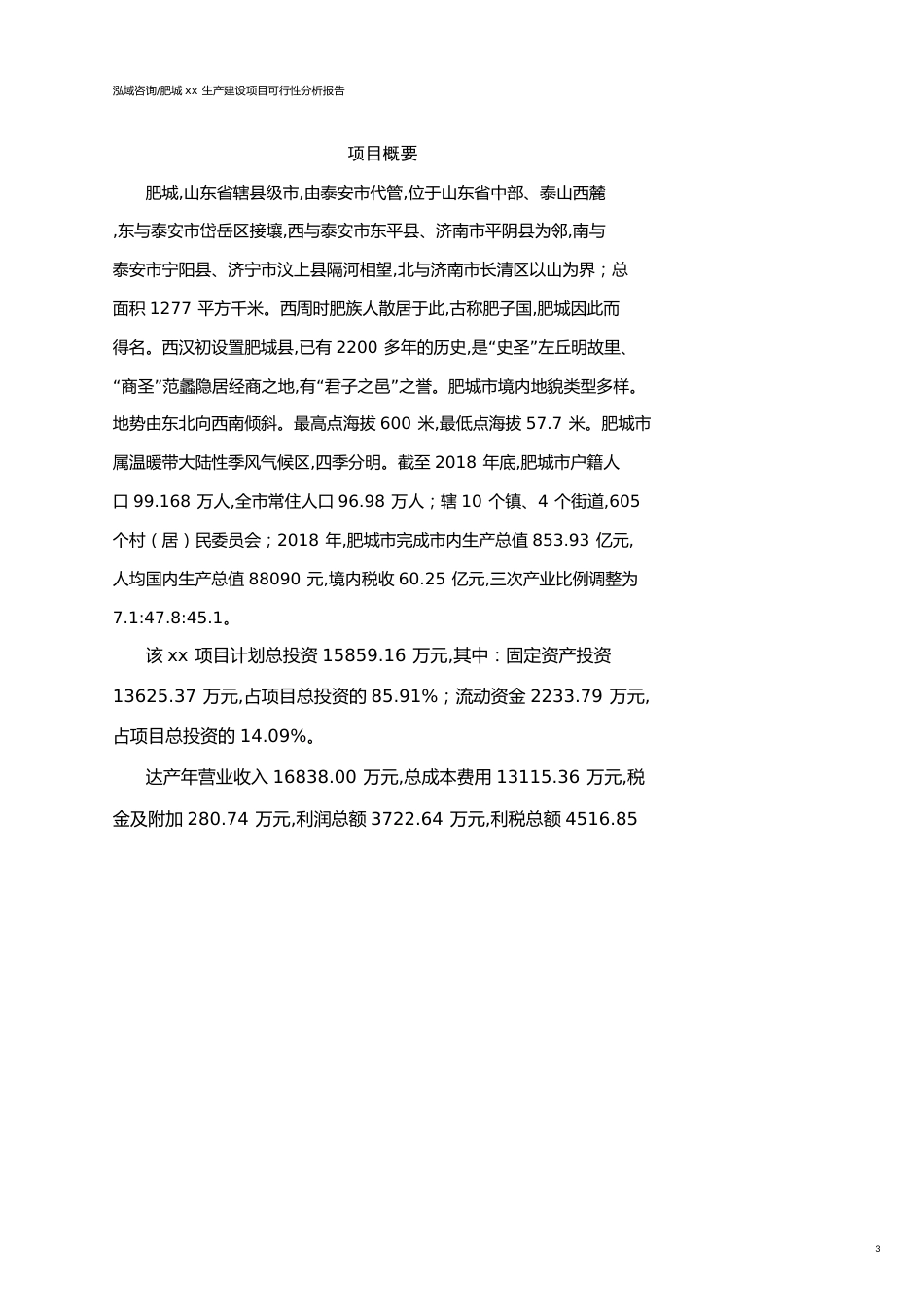 肥城可行性研究报告（代项目建议书）_第3页