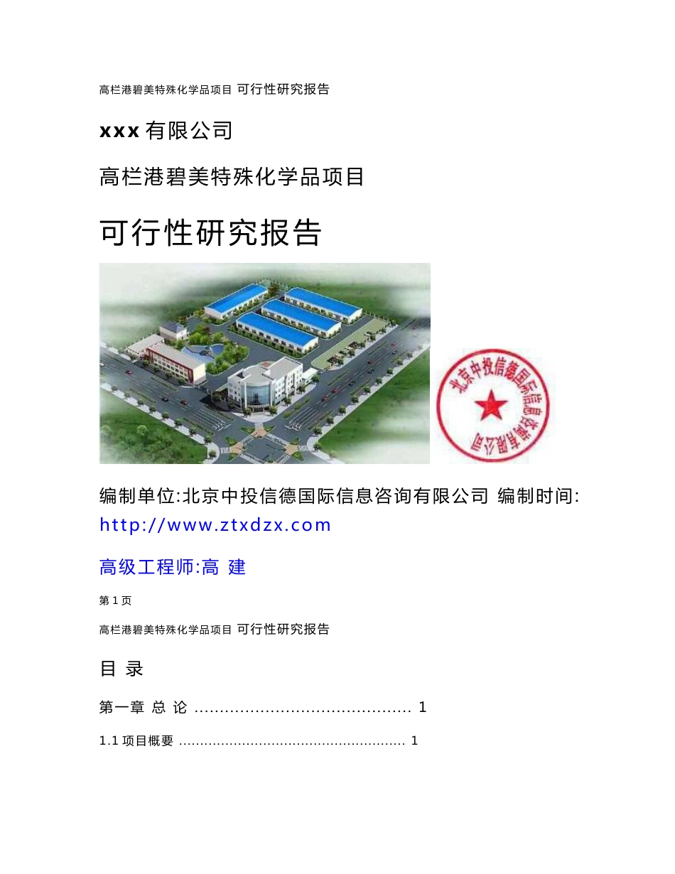 高栏港碧美特殊化学品项目可行性研究报告_第1页