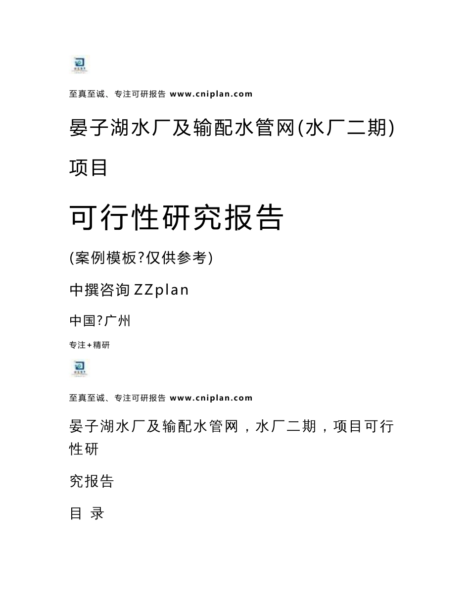 中撰咨询-晏子湖水厂及输配水管网（水厂二期）项目立项核准可行性报告_第1页