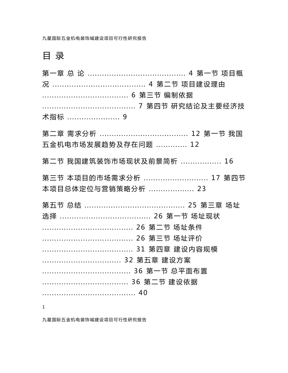 九星国际五金机电装饰城建设项目可行性研究报告_第1页