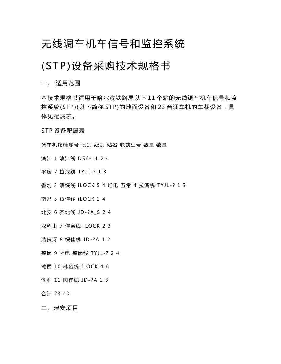 无线调车机车信号和监控系统（STP）设备招标技术规格书_第1页