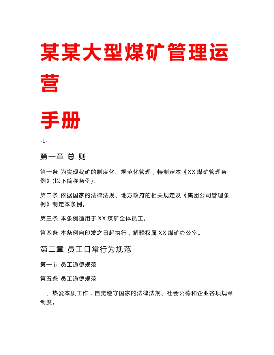 某某大型煤矿管理运营手册_第1页